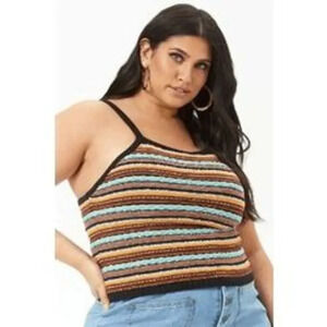 Forever 21 Striped Tank Top Women's Size‎ M Brown Blue Knit Scoop Neck Pullover
